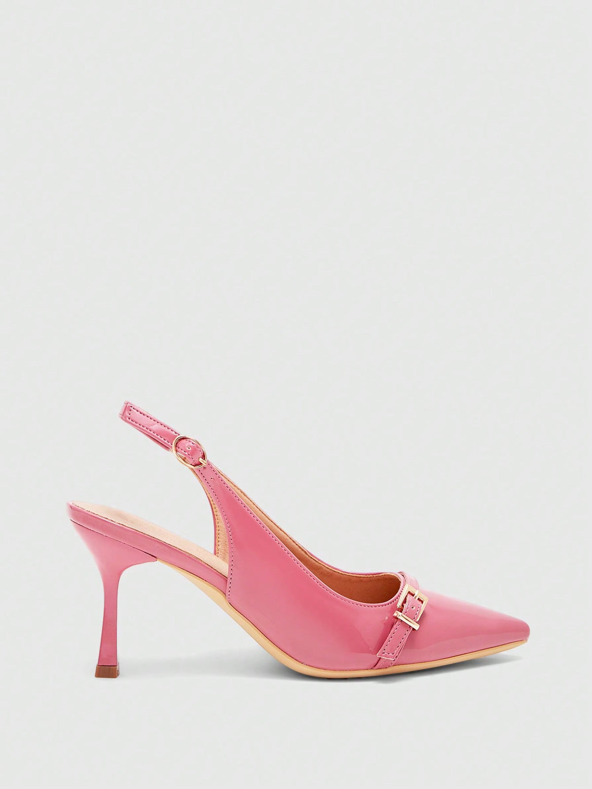 Beige pointed toe high heel pumps featuring a sleek stiletto heel and slingback strap for women.