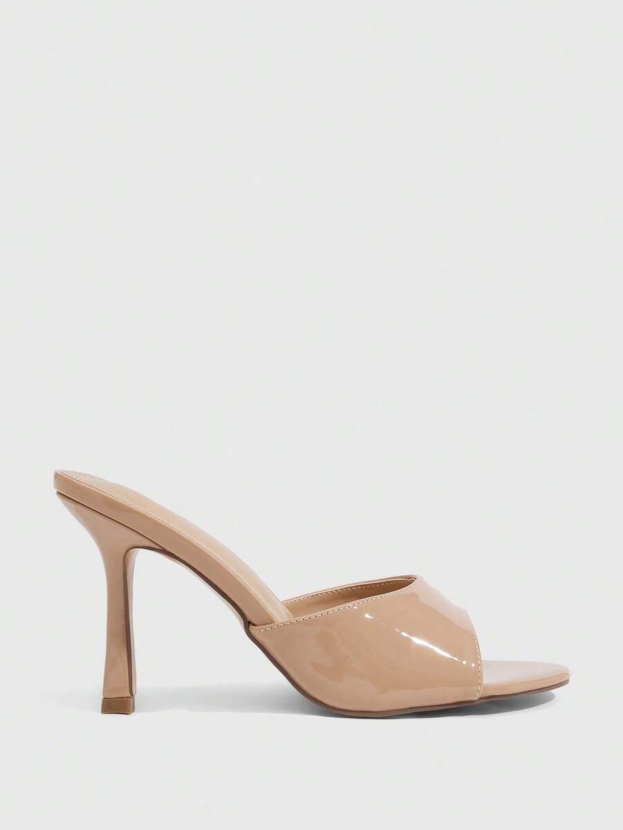 Women's open toe PU leather high heels mules sandals featuring sleek stiletto heels for party and wedding wear