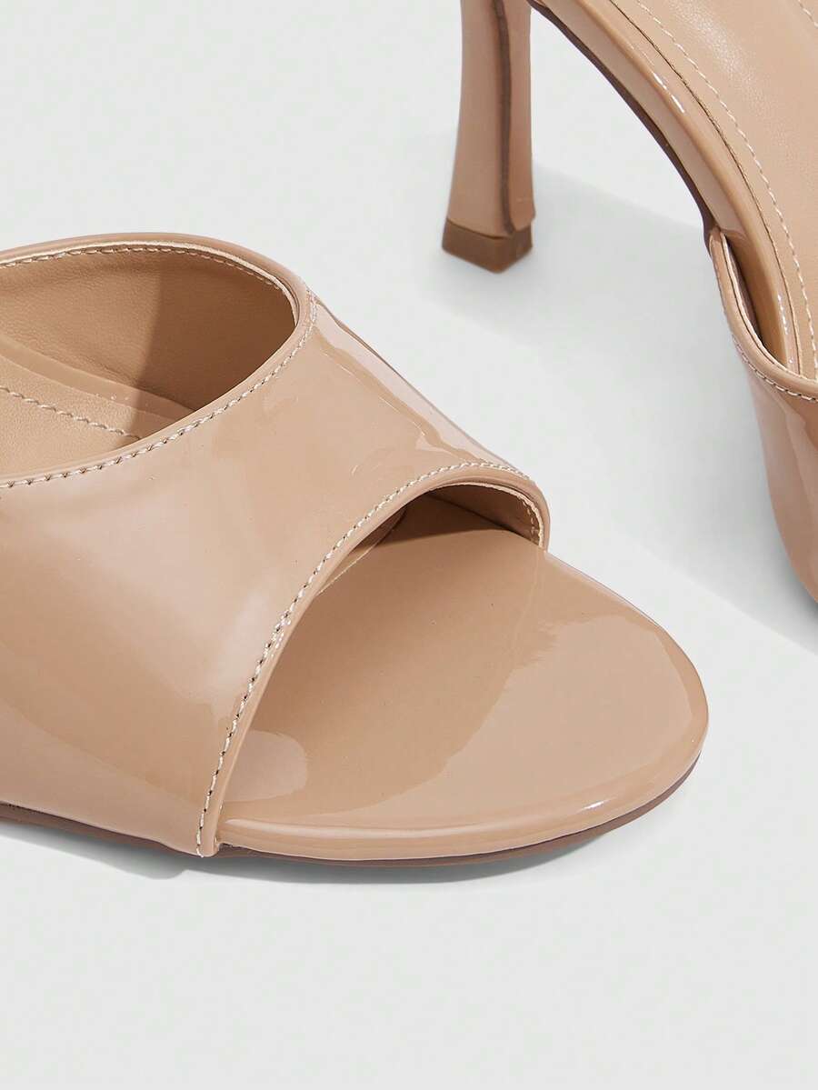 Women's open toe PU leather high heels mules sandals featuring sleek stiletto heels for party and wedding wear