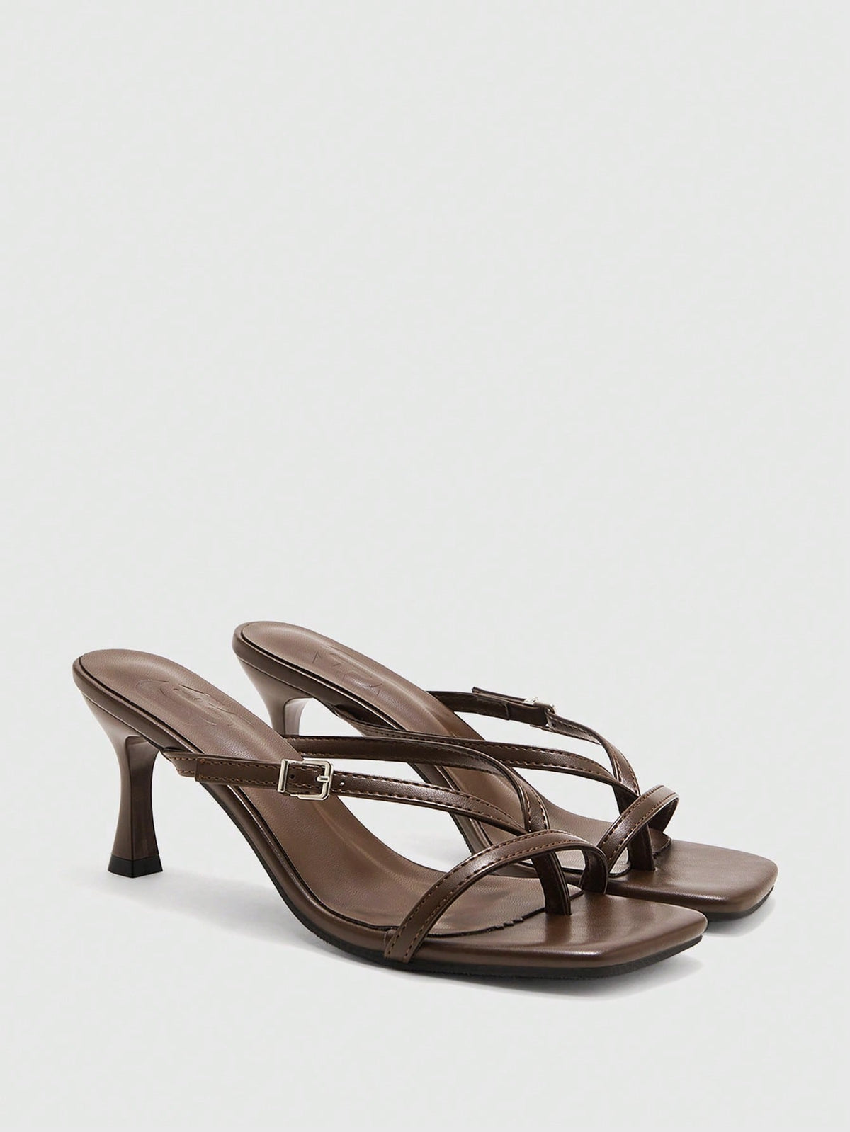 Burgundy square toe kitten heel flip-flops sandals with buckle slingback strap for women
