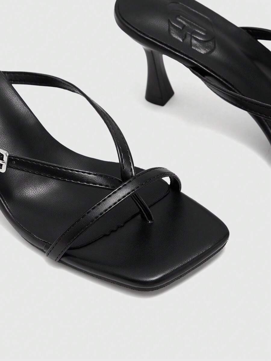 Burgundy square toe kitten heel flip-flops sandals with buckle slingback strap for women