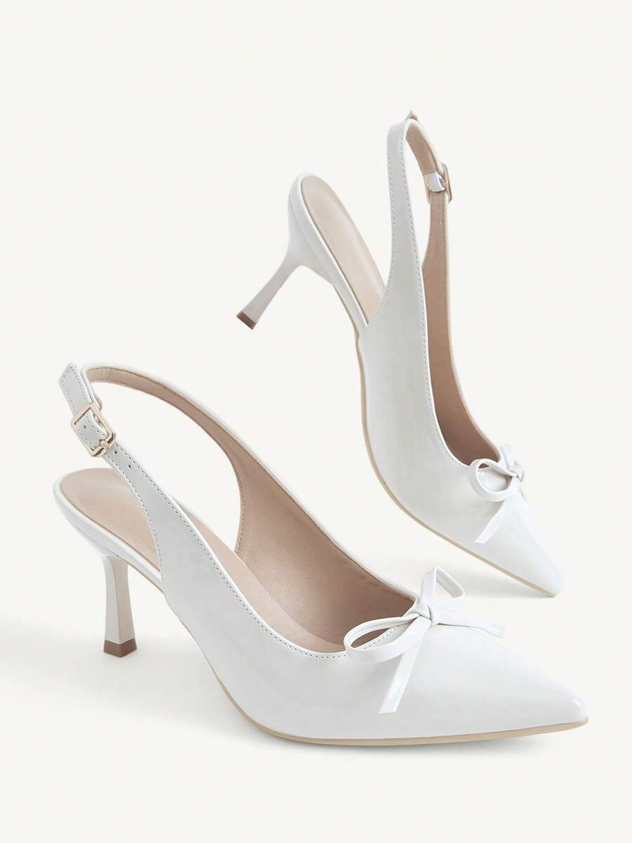 Beige pointed toe high heel pumps featuring a sleek stiletto heel and slingback strap for women.