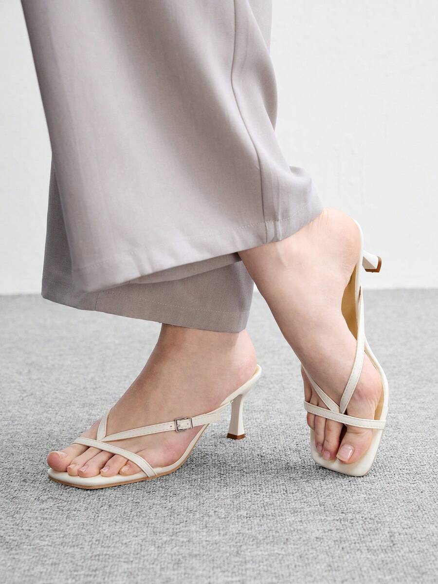 Burgundy square toe kitten heel flip-flops sandals with buckle slingback strap for women