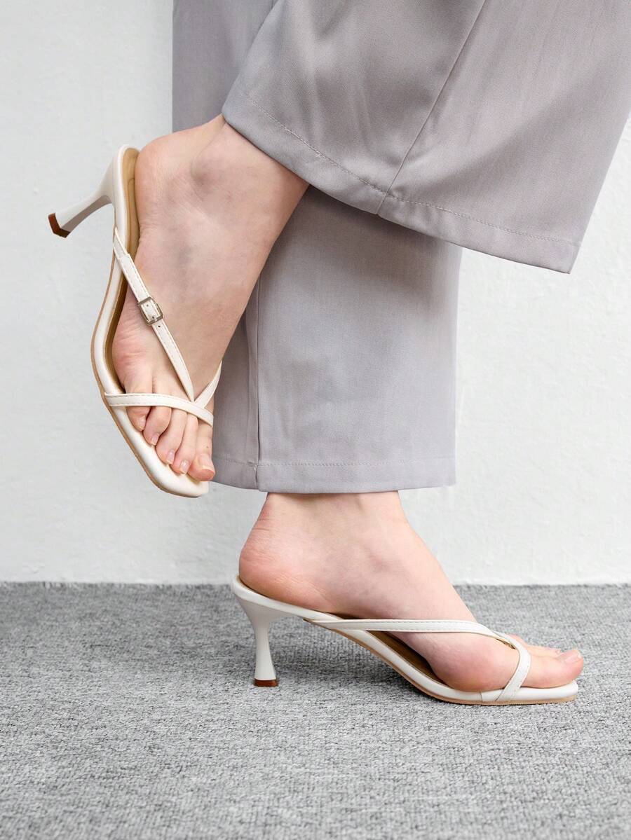 Burgundy square toe kitten heel flip-flops sandals with buckle slingback strap for women