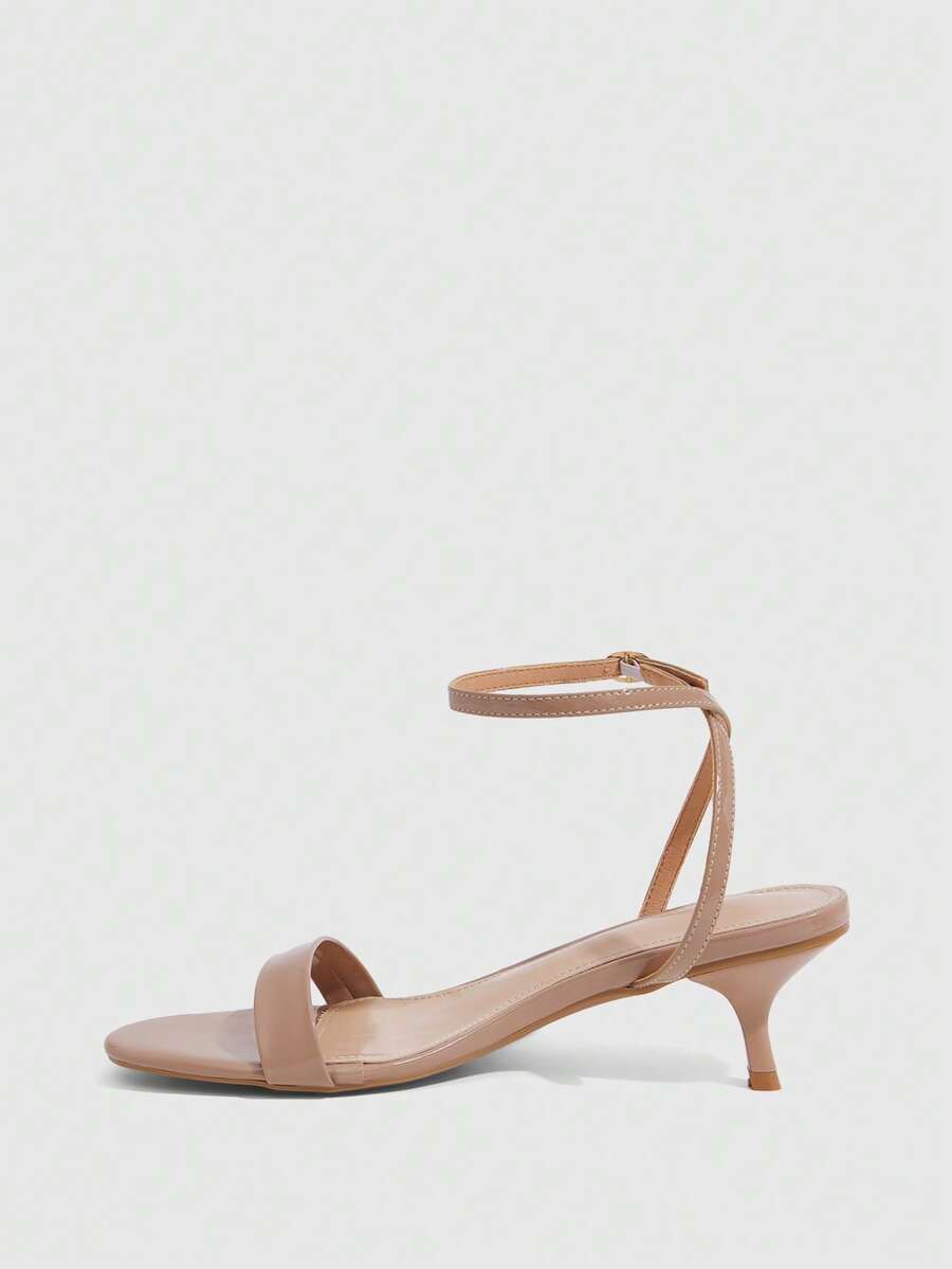 Women's open toe slingback high heel sandals with crisscross knot design and 5.5cm kitten heel