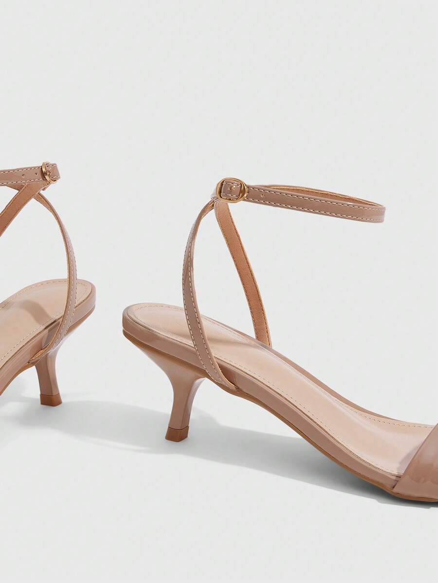 Women's open toe slingback high heel sandals with crisscross knot design and 5.5cm kitten heel