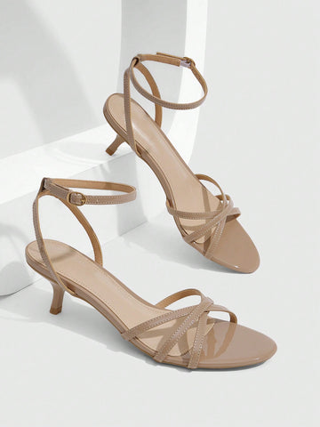 Women's pointed toe kitten heel shoes with adjustable ankle strap buckle closure