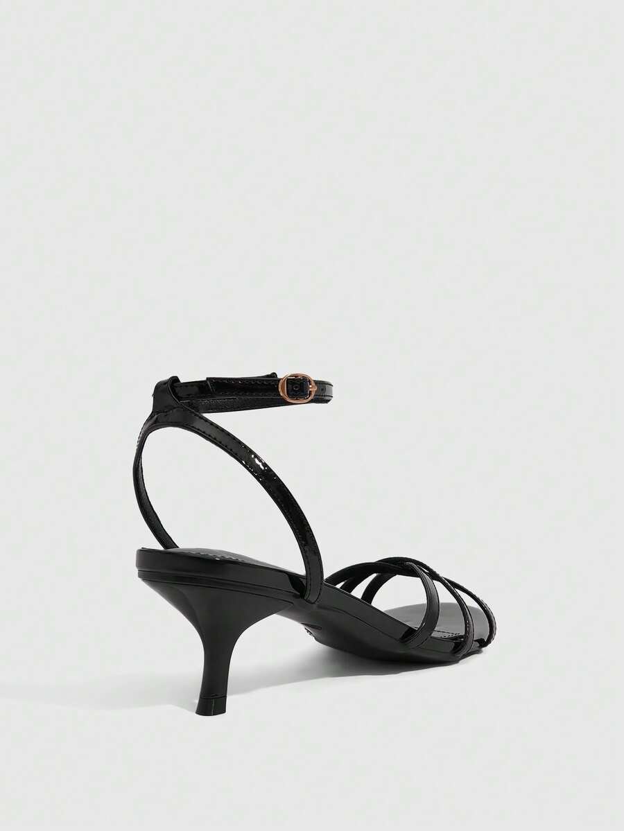 Women's pointed toe kitten heel shoes with adjustable ankle strap buckle closure