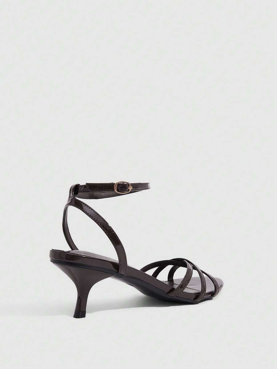 Women's pointed toe kitten heel shoes with adjustable ankle strap buckle closure