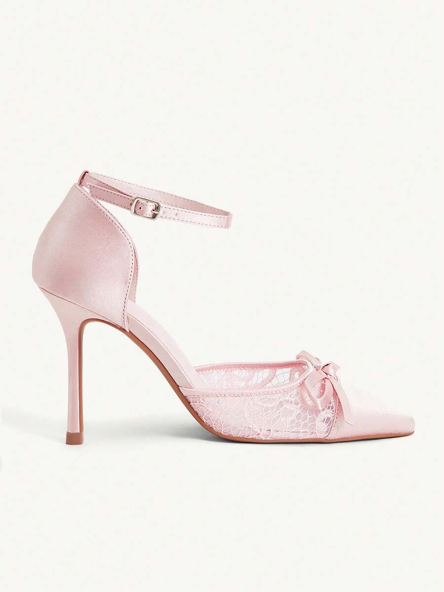 Women's pointed toe high heel slingback shoes featuring a stylish front twist detail, stiletto heel, and adjustable ankle buckle strap.