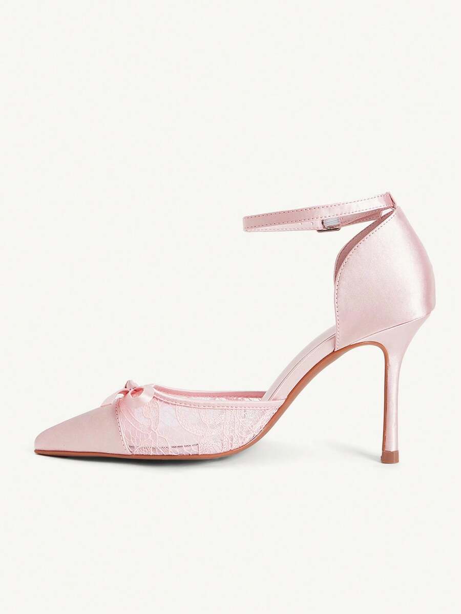 Women's pointed toe high heel slingback shoes featuring a stylish front twist detail, stiletto heel, and adjustable ankle buckle strap.