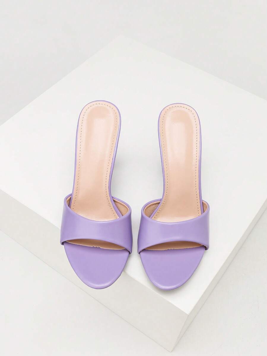 Women's stiletto high heel sandals with an open round toe and slingback strap crafted from smooth PU leather.