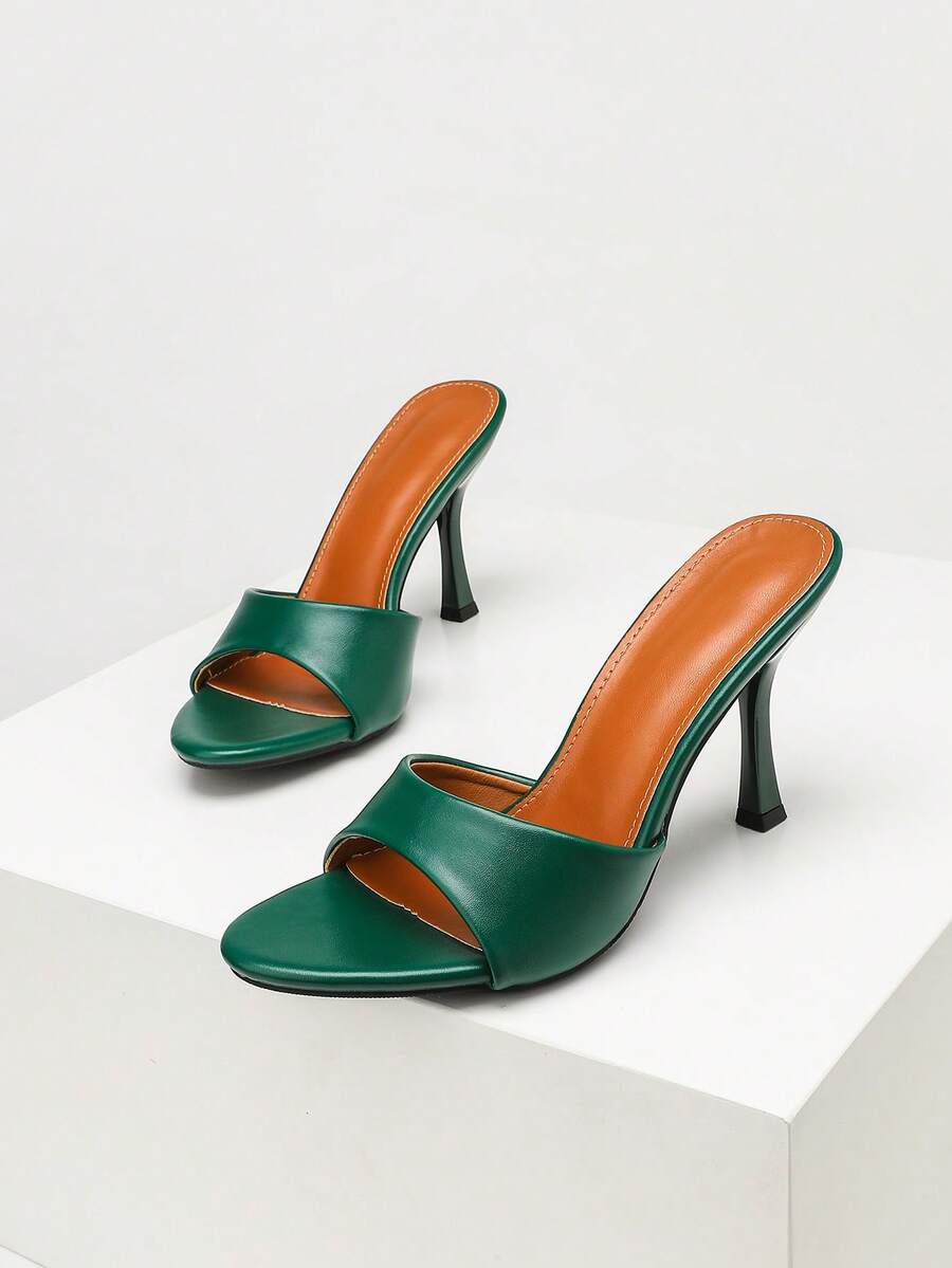 Women's stiletto high heel sandals with an open round toe and slingback strap crafted from smooth PU leather.