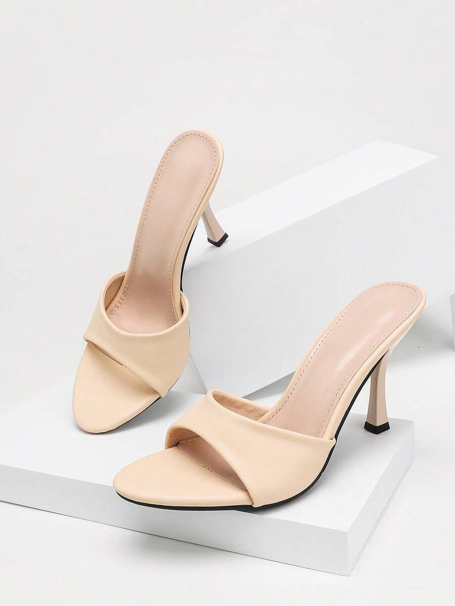 Women's stiletto high heel sandals with an open round toe and slingback strap crafted from smooth PU leather.