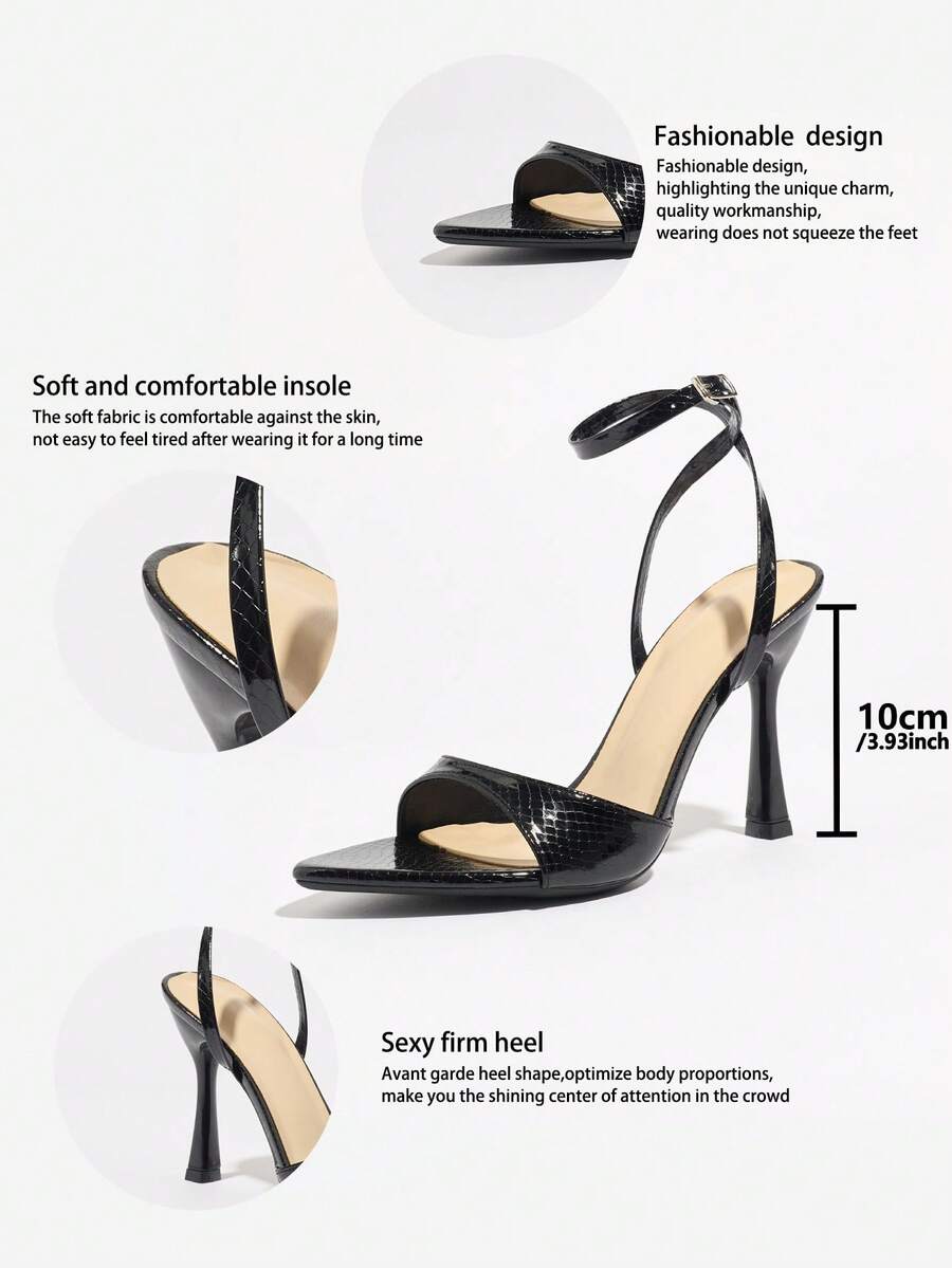 Women's open toe high heel stiletto sandals with sleek slingback buckle strap