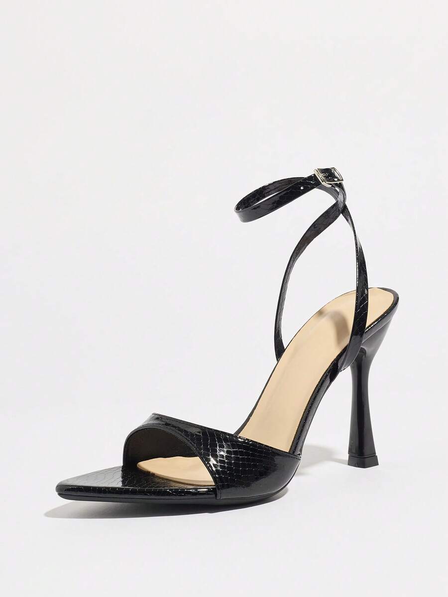 Women's open toe high heel stiletto sandals with sleek slingback buckle strap