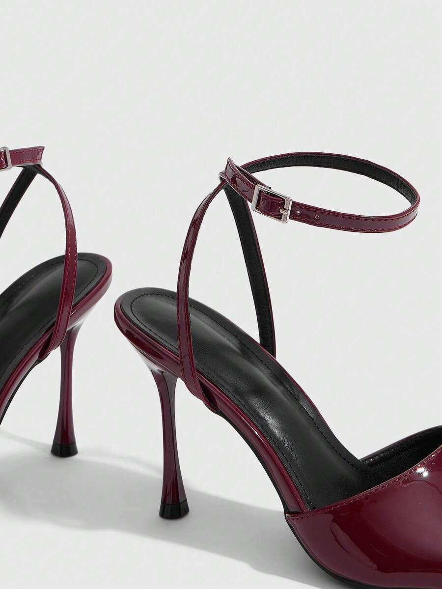 Women's square toe stiletto high heel sandals featuring an open toe design and ankle strap buckle closure.