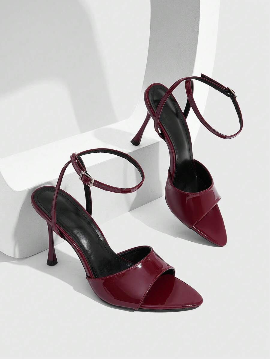 Women's square toe stiletto high heel sandals featuring an open toe design and ankle strap buckle closure.