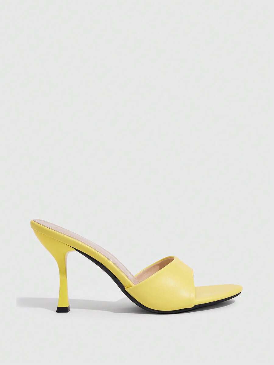 Women's open toe high heel sandals with slingback strap and sleek stiletto heel in smooth PU leather.