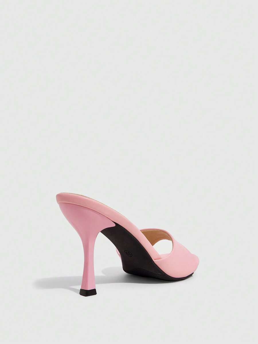 Women's open toe high heel sandals with slingback strap and sleek stiletto heel in smooth PU leather.