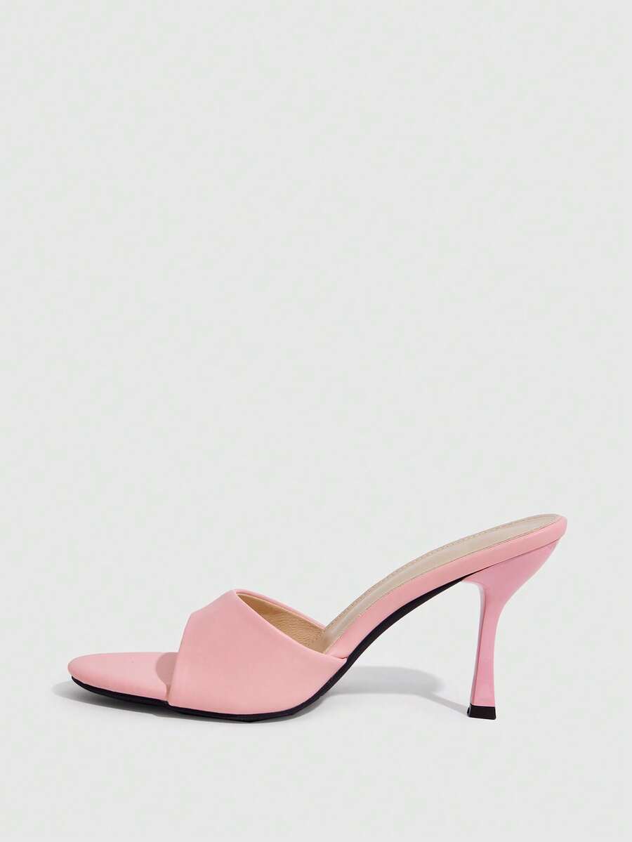 Women's open toe high heel sandals with slingback strap and sleek stiletto heel in smooth PU leather.