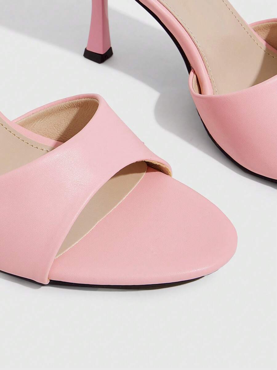 Women's open toe high heel sandals with slingback strap and sleek stiletto heel in smooth PU leather.