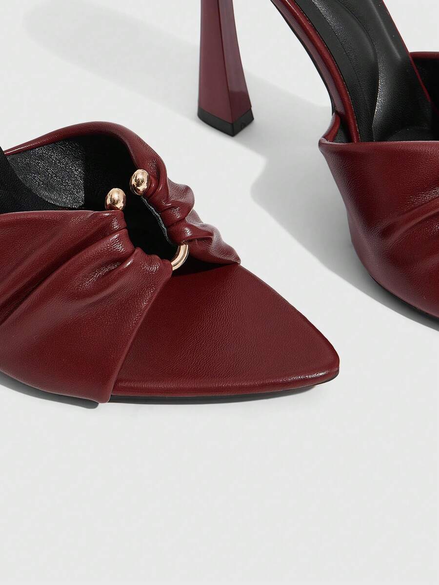 Women's open toe stiletto high heel slingback sandals in smooth PU leather