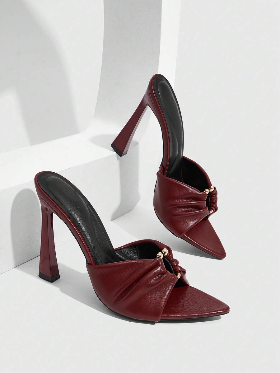 Women's open toe stiletto high heel slingback sandals in smooth PU leather