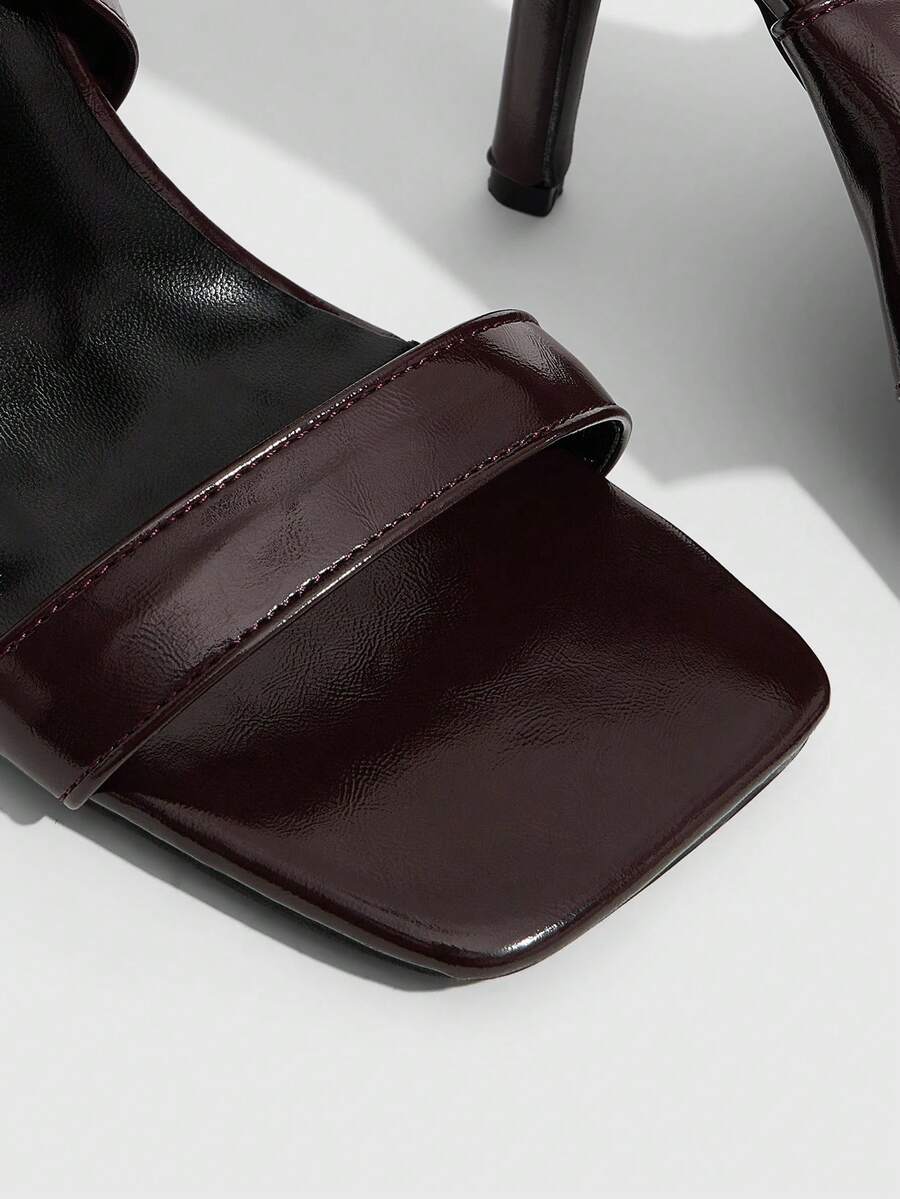 Square toe open-toed high-heeled boots sandals in smooth PU leather with sleeve design and stiletto heels