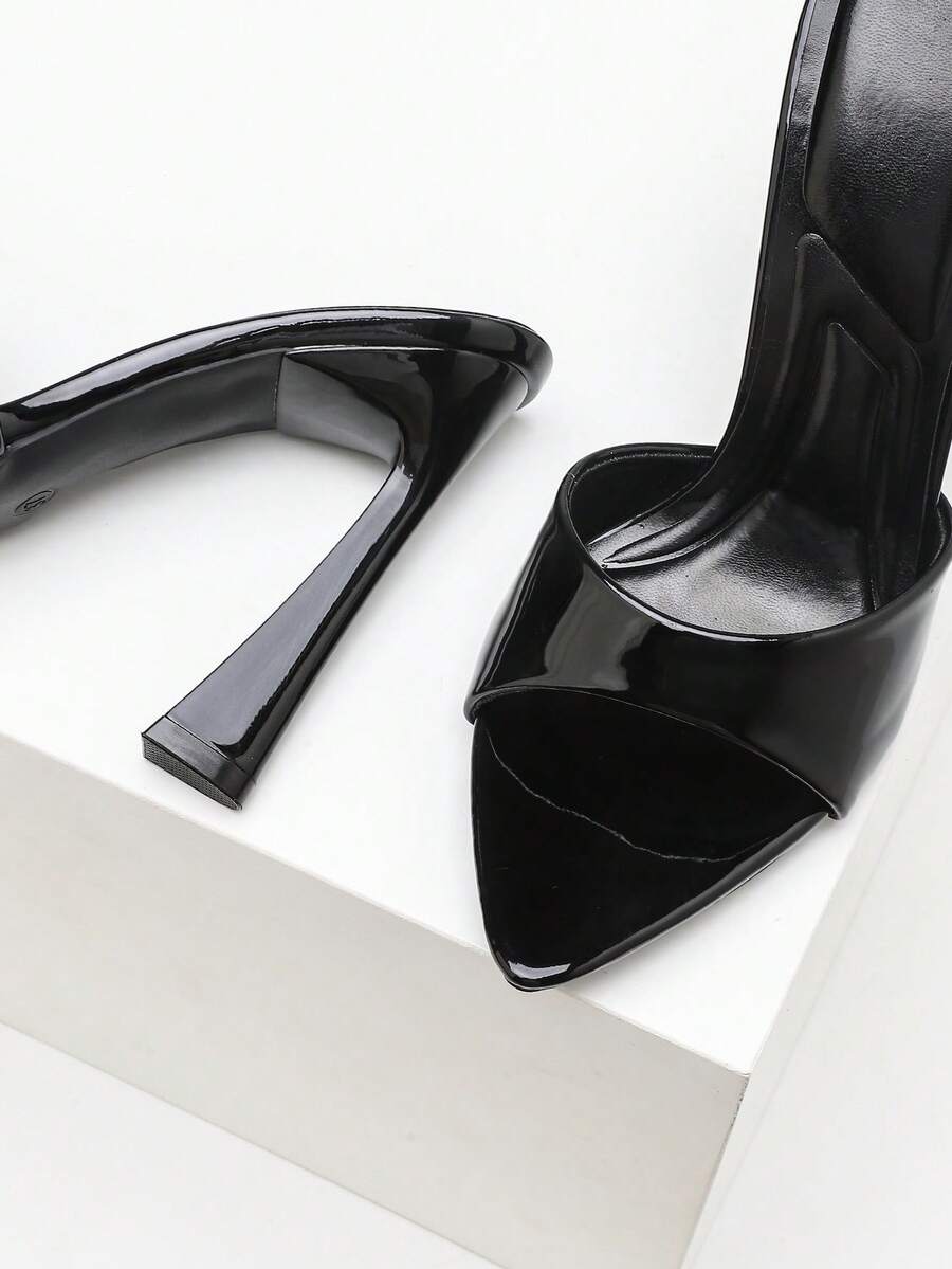 Women's open toe stiletto high heel slingback sandals in smooth PU leather