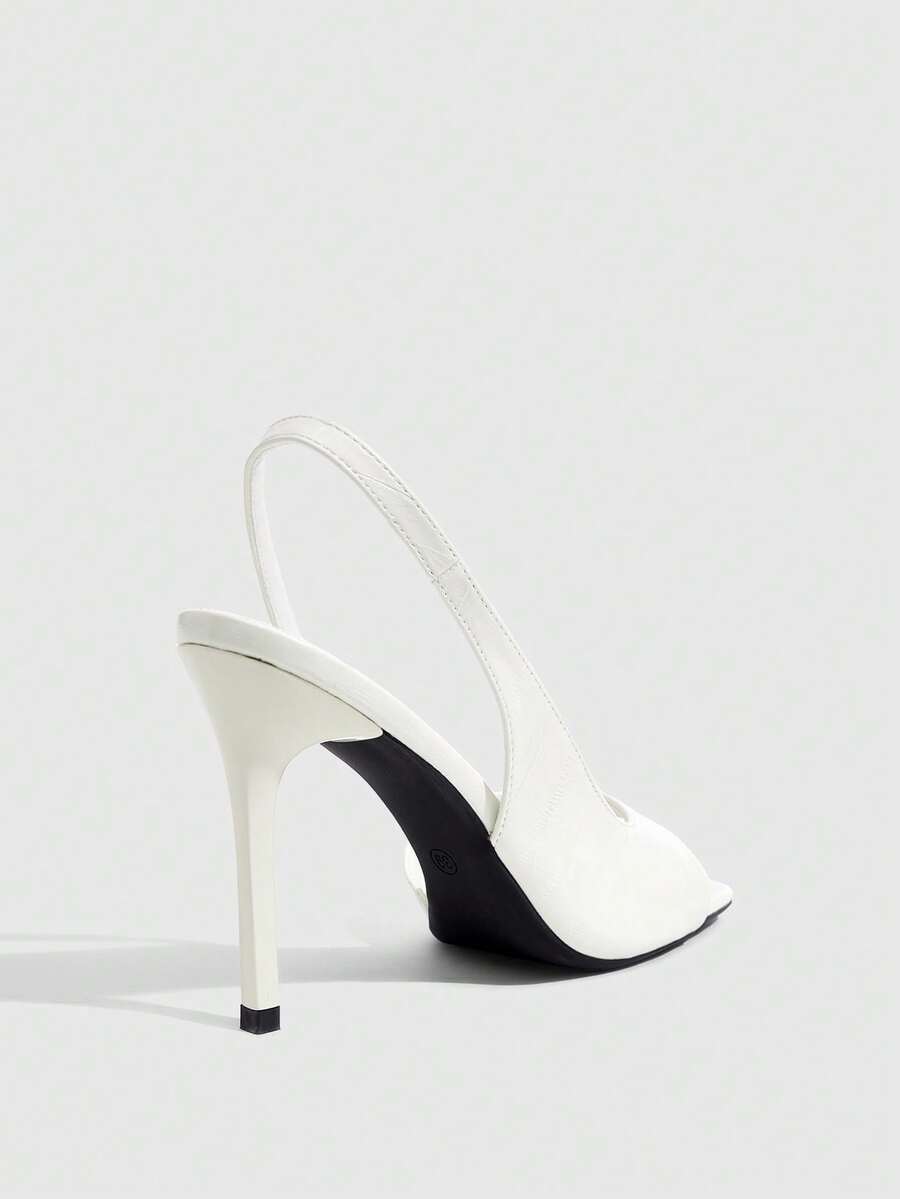 Women's burgundy open toe high heel sandals featuring an embossed finish and slingback strap