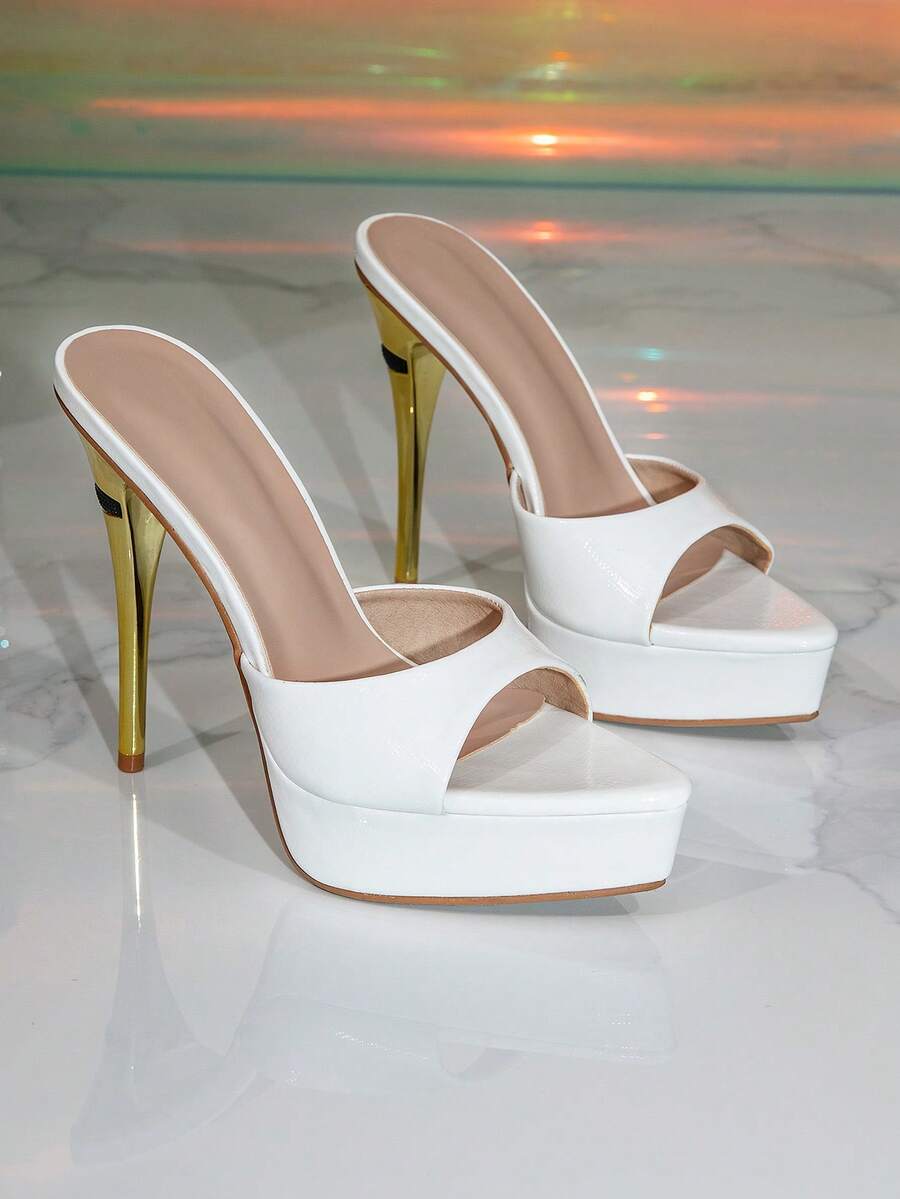 Women's thick platform high heel sandals featuring a pointed open toe design, ultra high stiletto heel, and sleek ankle slingback strap.