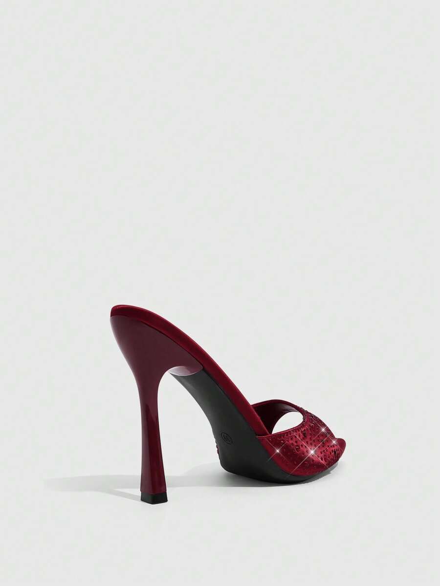 Pointed toe rhinestone high heel party sandals for women with stiletto heel and satin upper