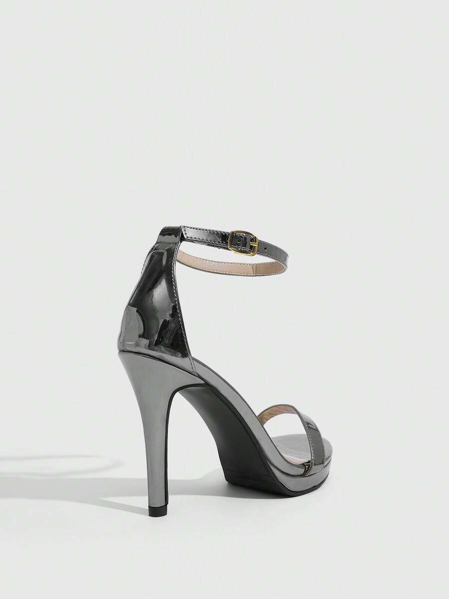 Women's open toe stiletto heeled sandals with ankle strap buckle closure