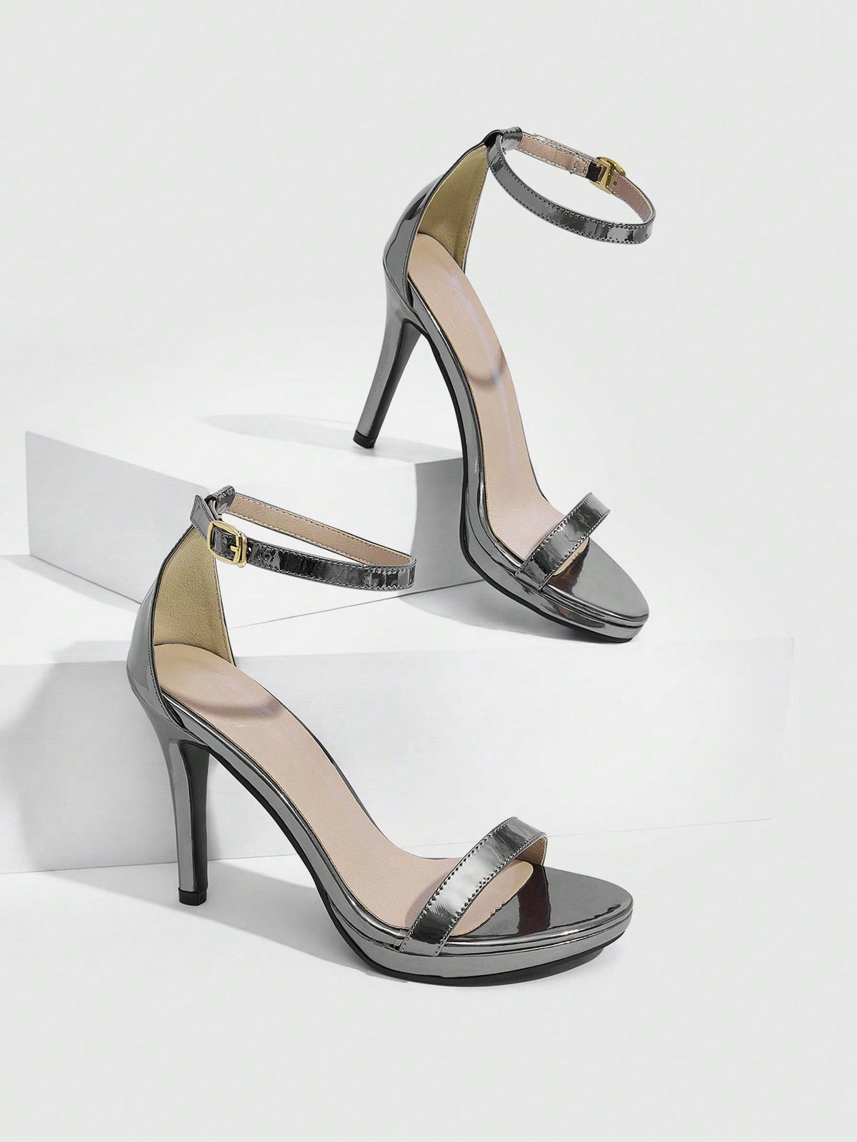 Women's open toe stiletto heeled sandals with ankle strap buckle closure
