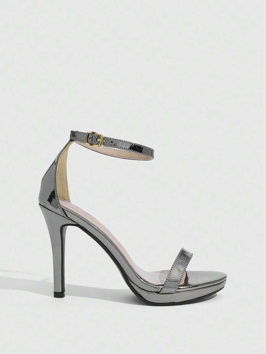 Women's open toe stiletto heeled sandals with ankle strap buckle closure