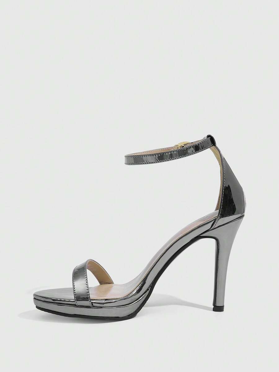 Women's open toe stiletto heeled sandals with ankle strap buckle closure