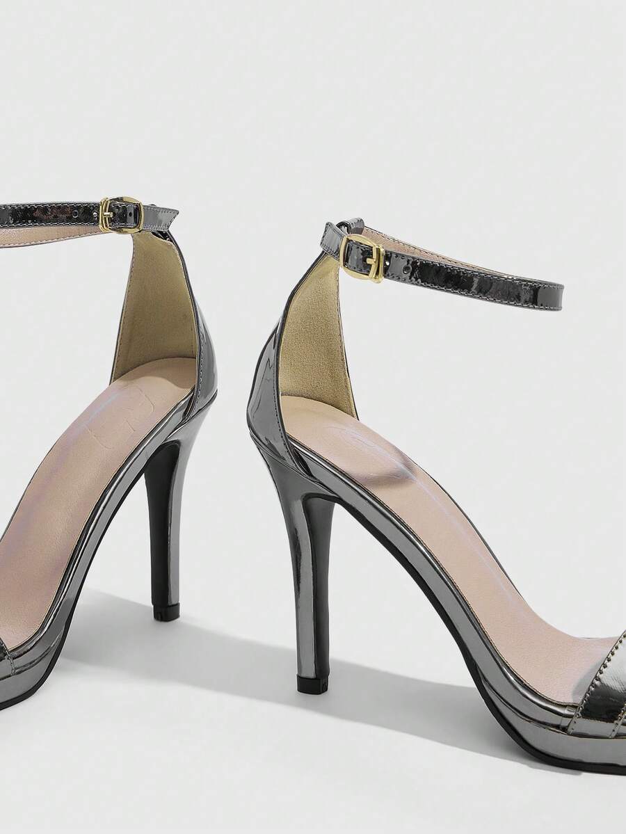 Women's open toe stiletto heeled sandals with ankle strap buckle closure