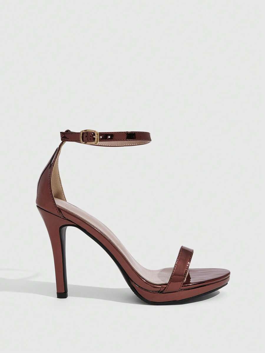 Women's open toe stiletto heeled sandals with ankle strap buckle closure