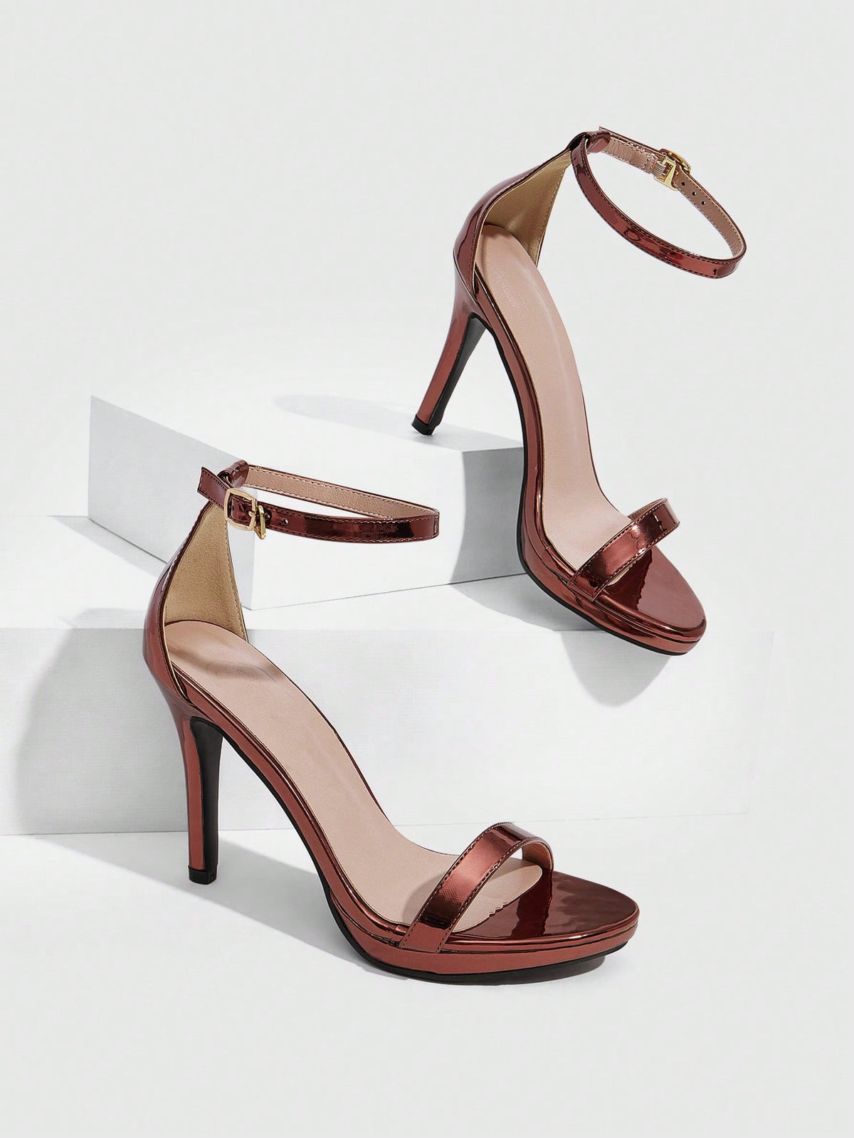 Women's open toe stiletto heeled sandals with ankle strap buckle closure