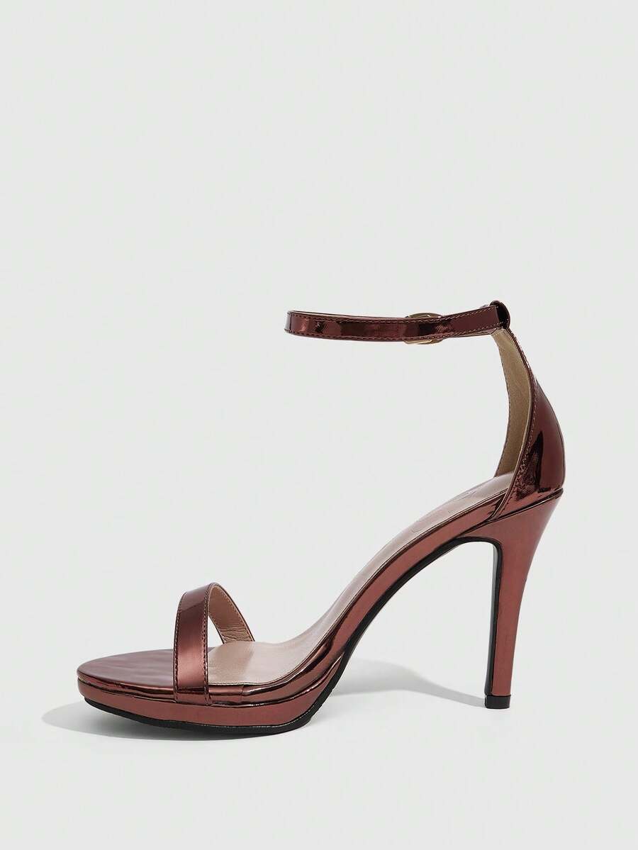 Women's open toe stiletto heeled sandals with ankle strap buckle closure