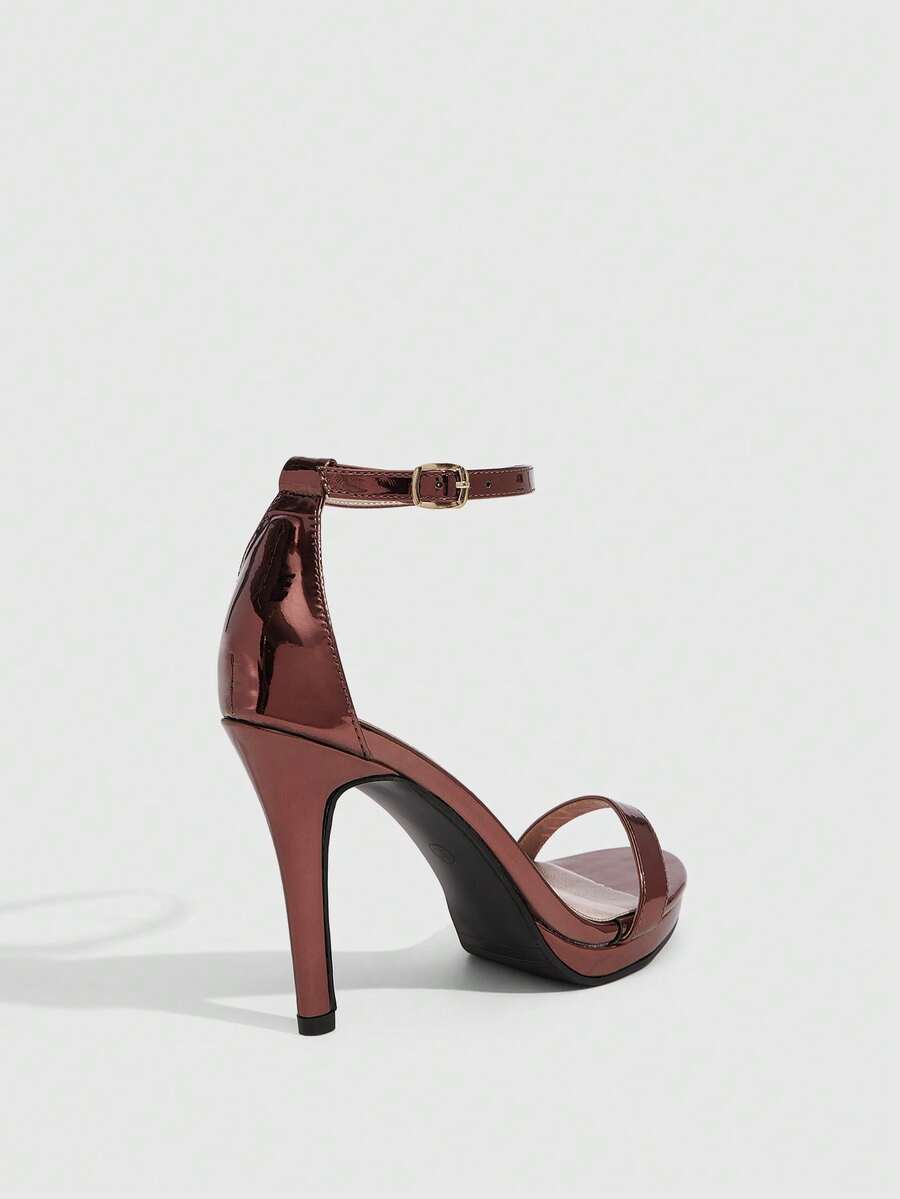 Women's open toe stiletto heeled sandals with ankle strap buckle closure