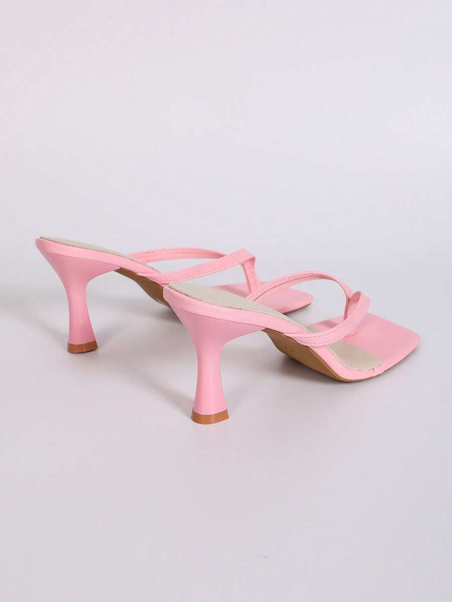 Women's open square toe high heel thong sandals with a sleek slip-on strap and stiletto heel.