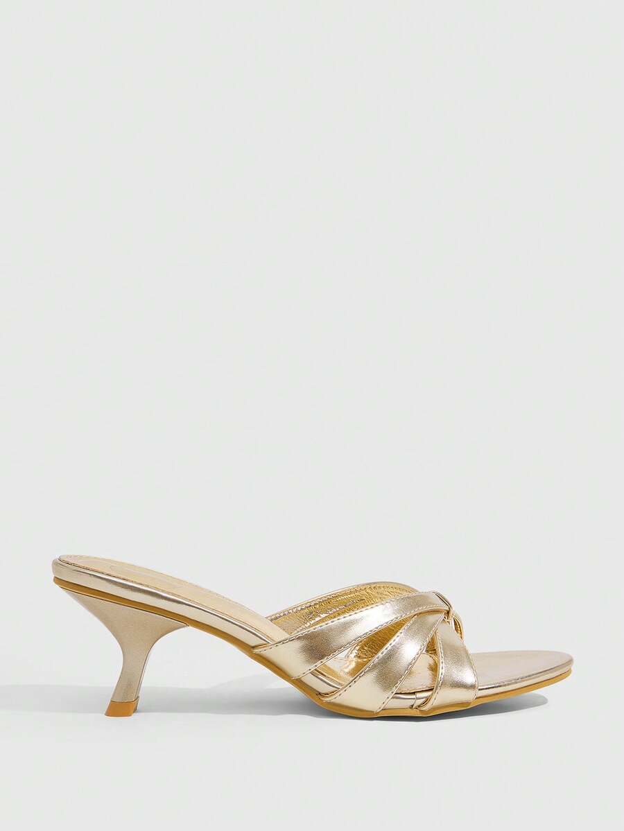 Women's open-toed high-heeled sandals featuring a 5.5cm kitten heel stiletto, sleek ankle strap with buckle closure, and smooth PU leather finish.