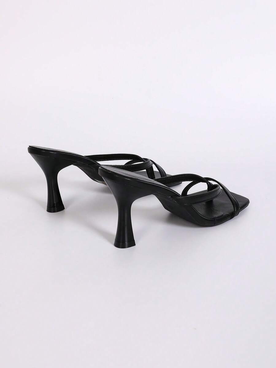 Women's open square toe high heel thong sandals with a sleek slip-on strap and stiletto heel.