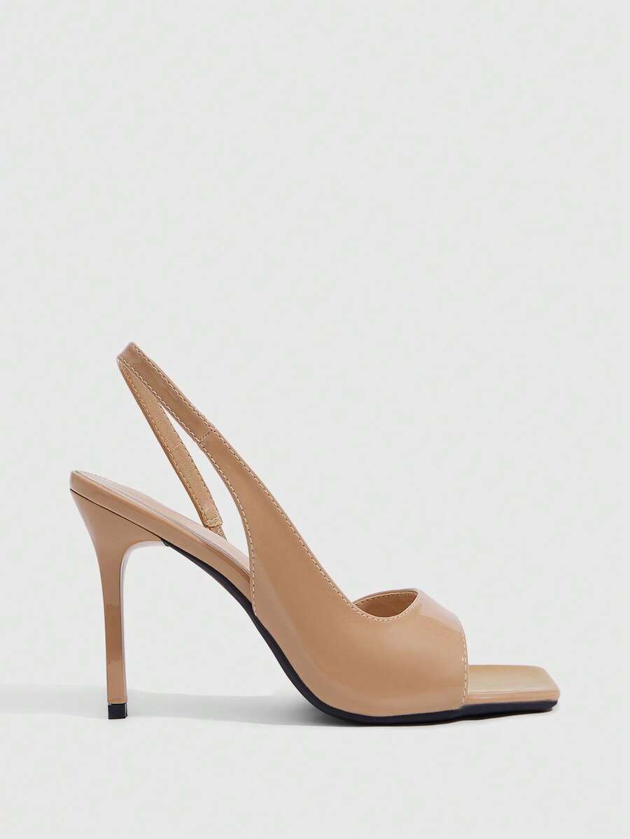 Women's burgundy open toe high heel sandals featuring an embossed finish and slingback strap