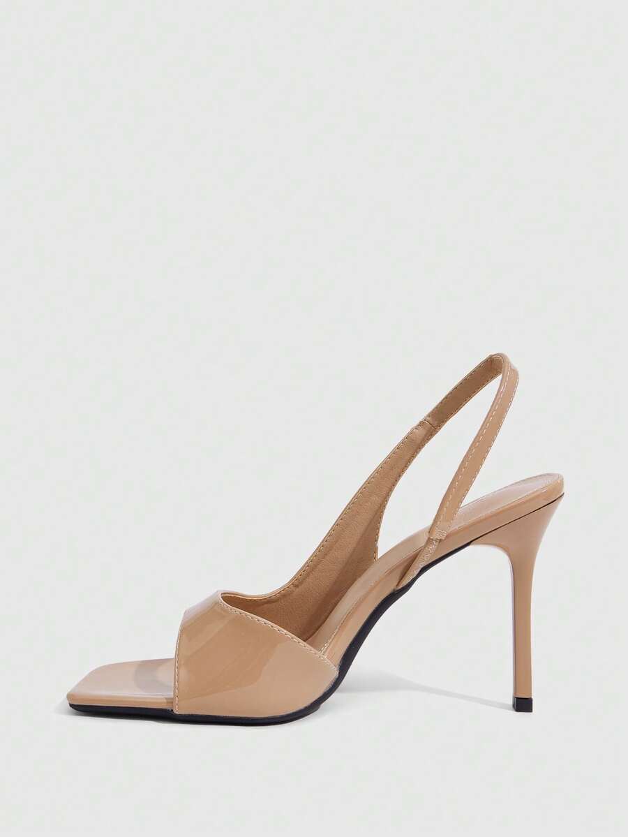 Women's burgundy open toe high heel sandals featuring an embossed finish and slingback strap