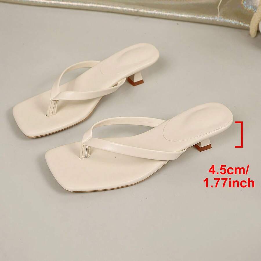 Women's square toe kitten heel thong sandals featuring a sleek toe-post strap and low heel design