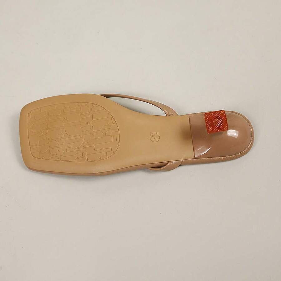 Women's square toe kitten heel thong sandals featuring a sleek toe-post strap and low heel design