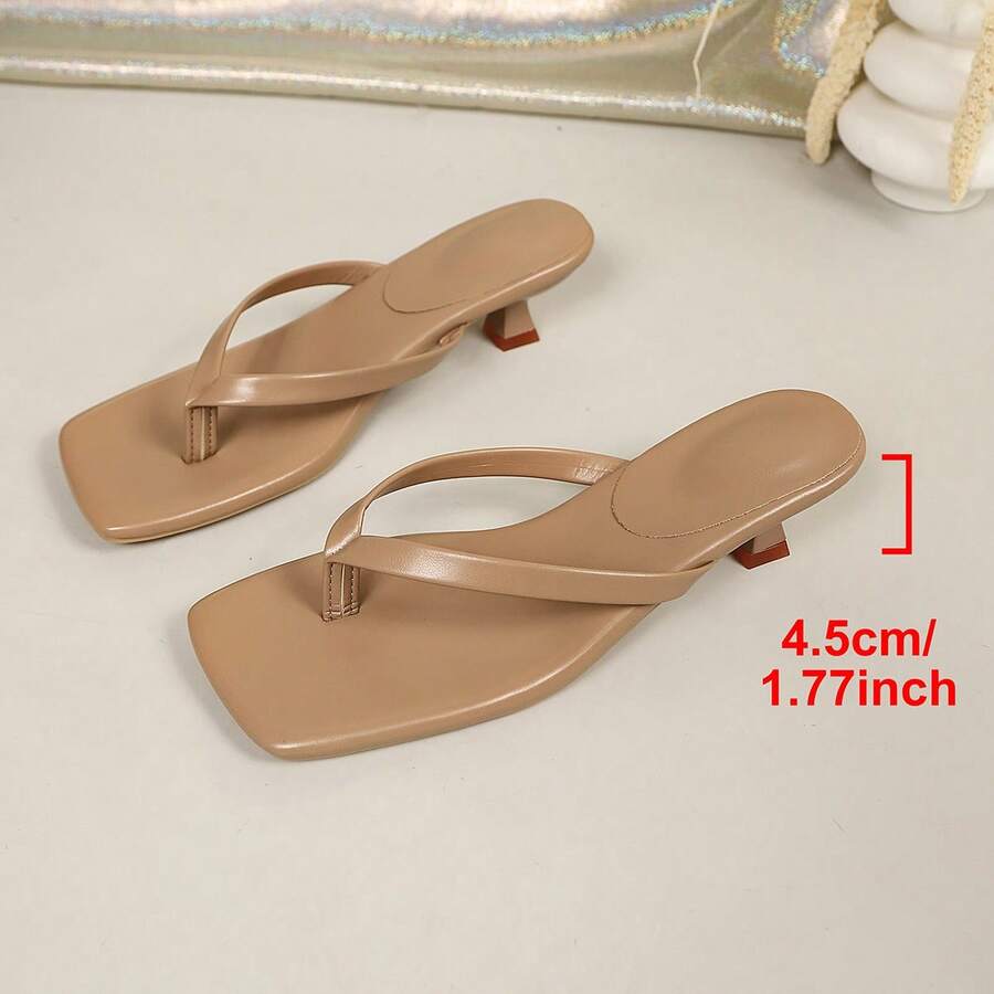 Women's square toe kitten heel thong sandals featuring a sleek toe-post strap and low heel design